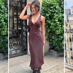 Commense Black Dress with Red Floral Pattern